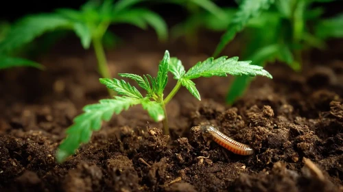 Plante de cannabis poussant en sol vivant